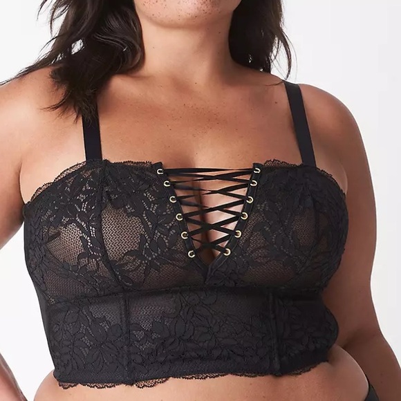 Cacique | 40DDD Lace Unlined No-Wire Bustier Crop Top - Picture 1 of 15